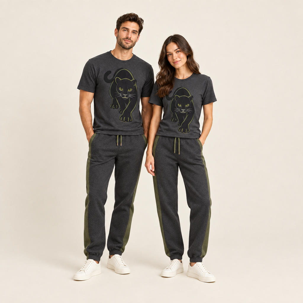Matching panther T-shirt and sweatpants set