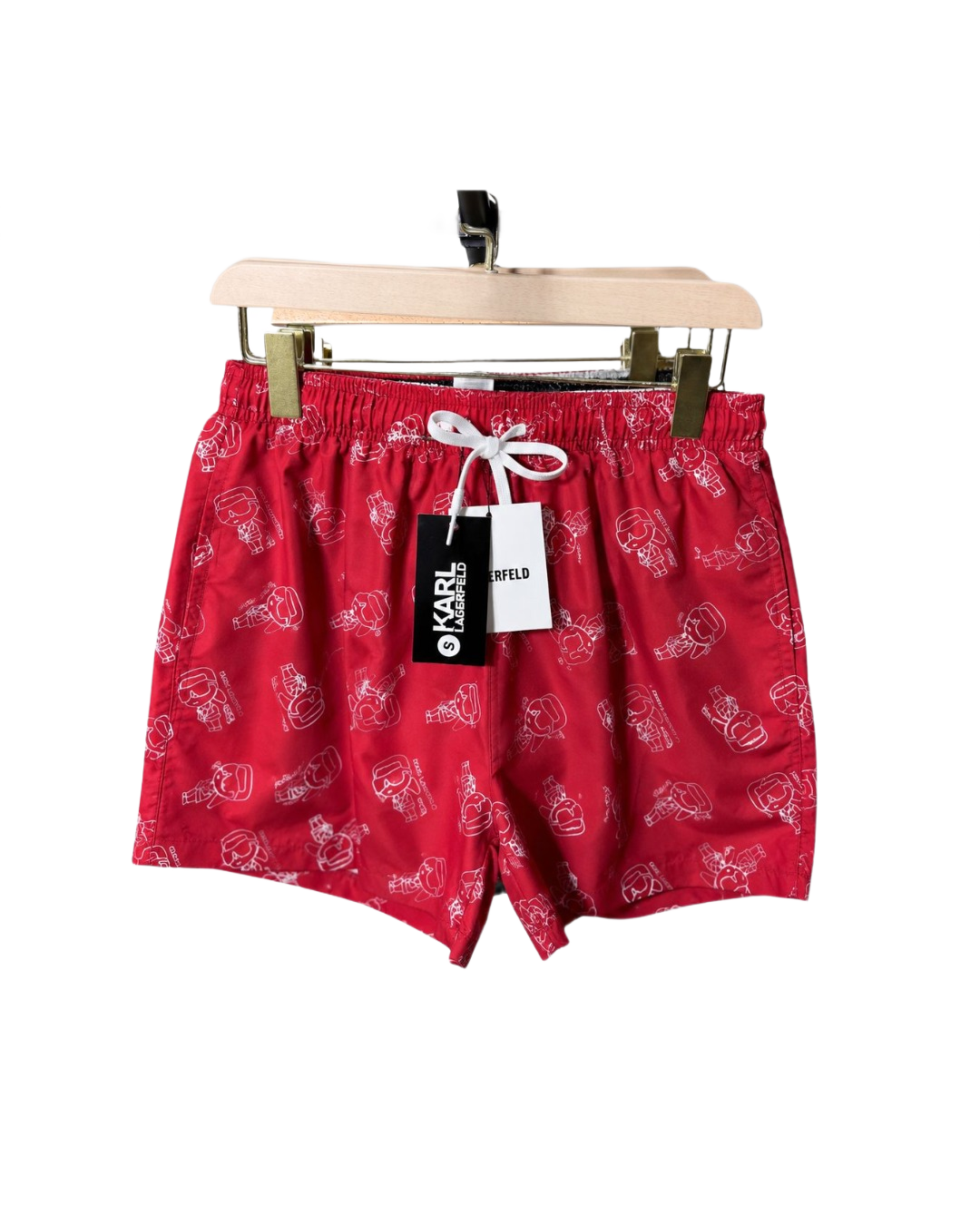 Red space character patterned swim shorts