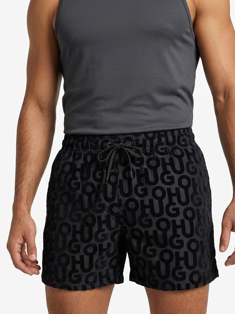 Tonal Letter Pattern Swim Shorts