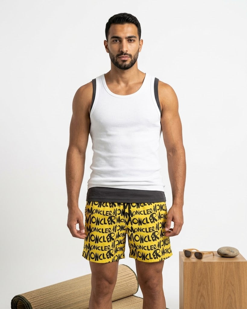 Bold Letter Pattern Swim Shorts