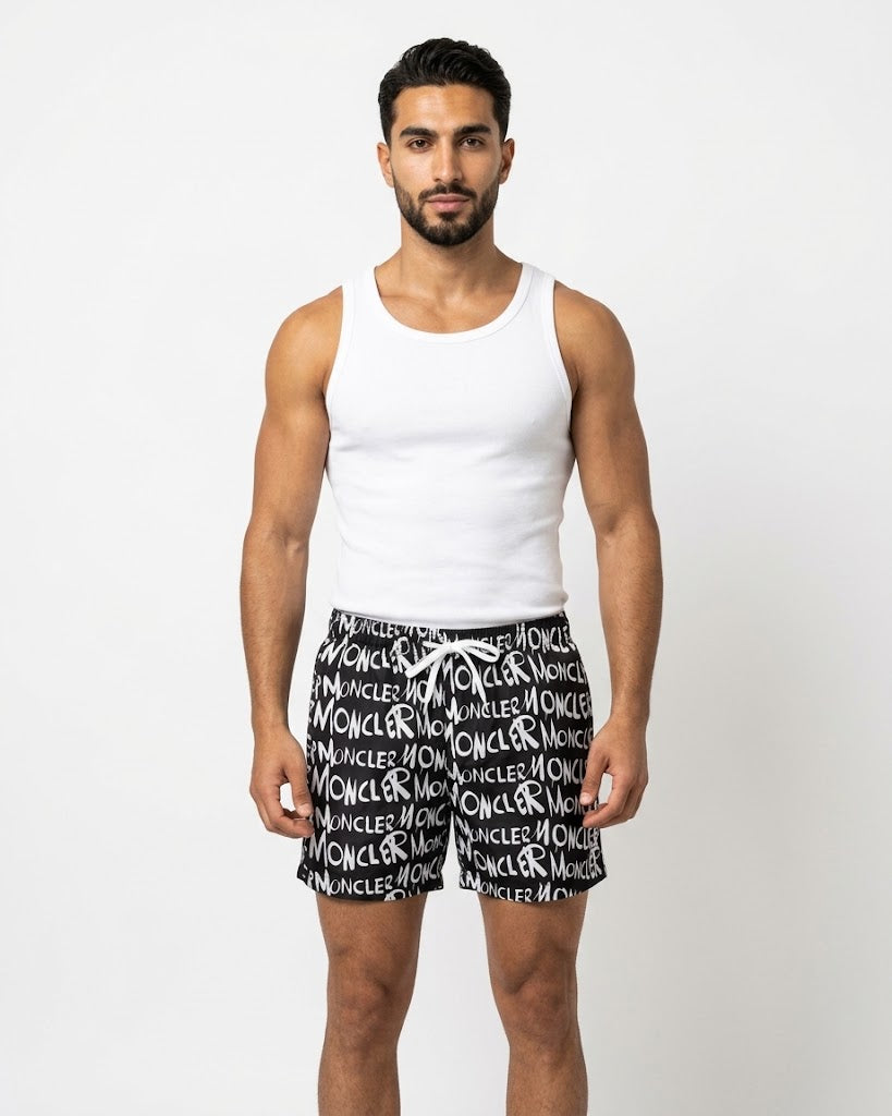 Bold Letter Pattern Swim Shorts