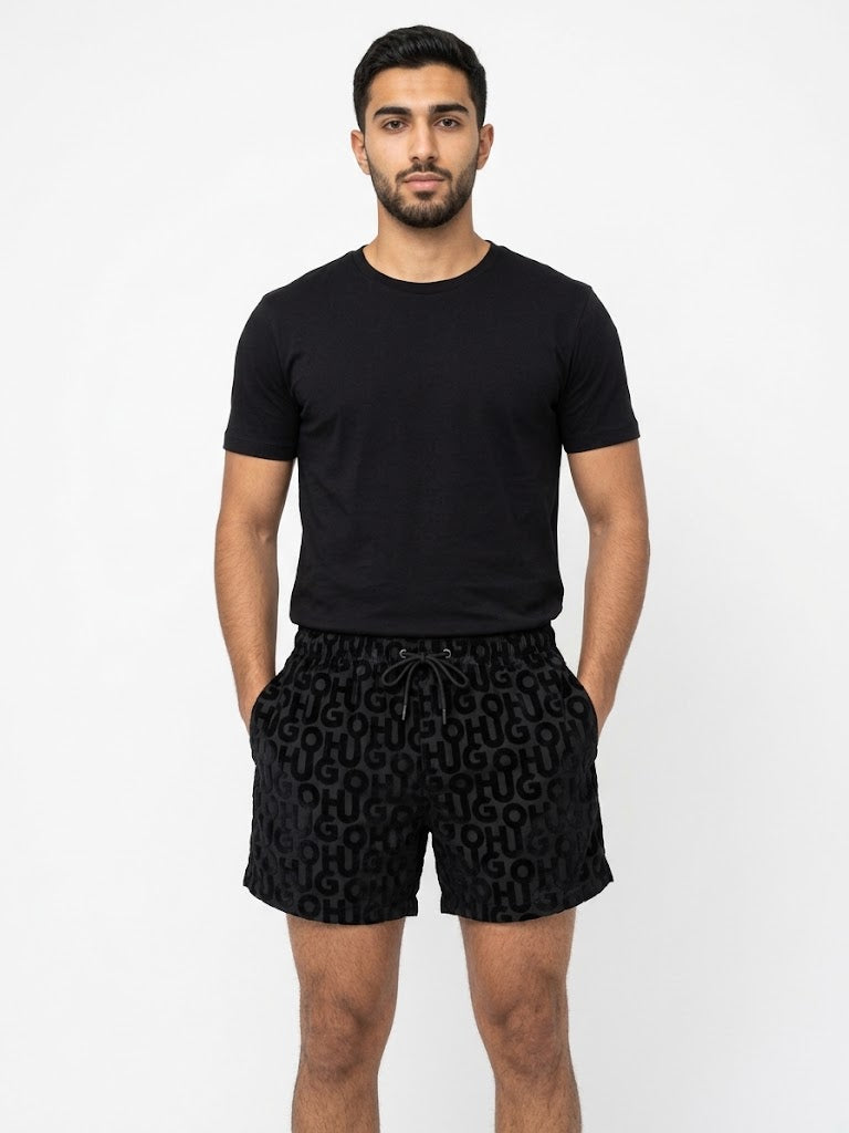 Tonal Letter Pattern Swim Shorts