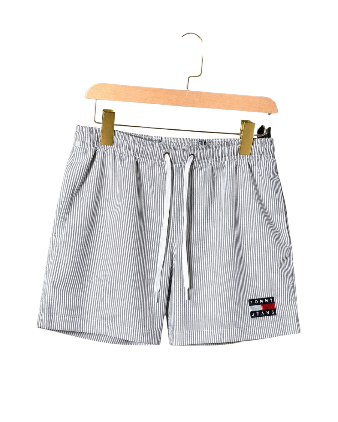 Black striped drawstring swim shorts