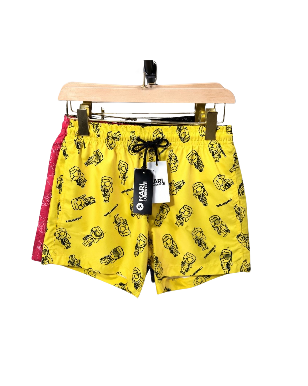 Yellow space character patterned swim shorts