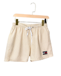 Light blue striped drawstring swim shorts