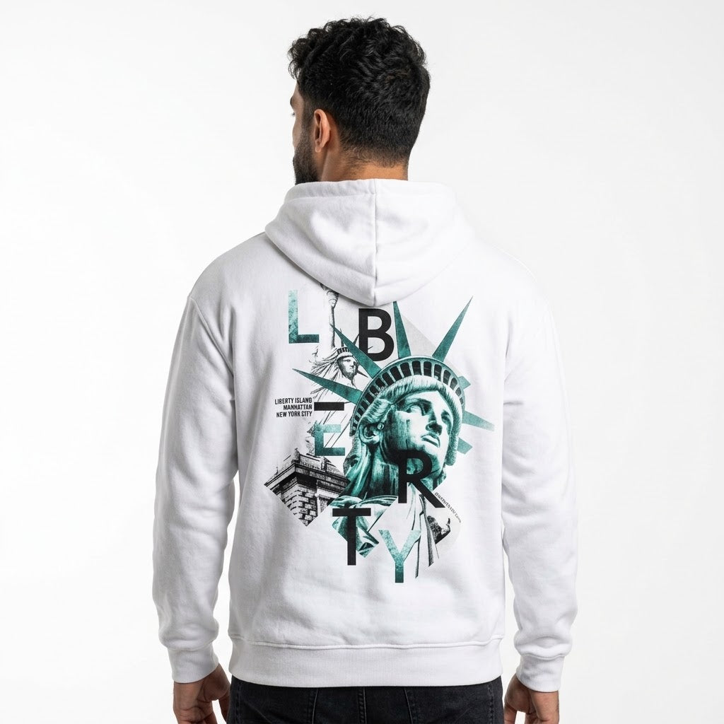 White Liberty Street Graphic Hoodie
