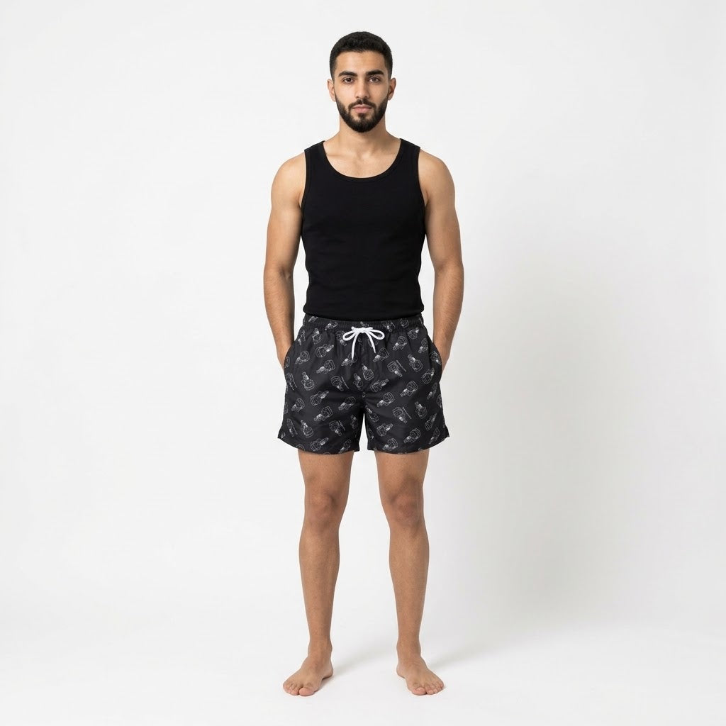 Space Character Patterned Swim Shorts