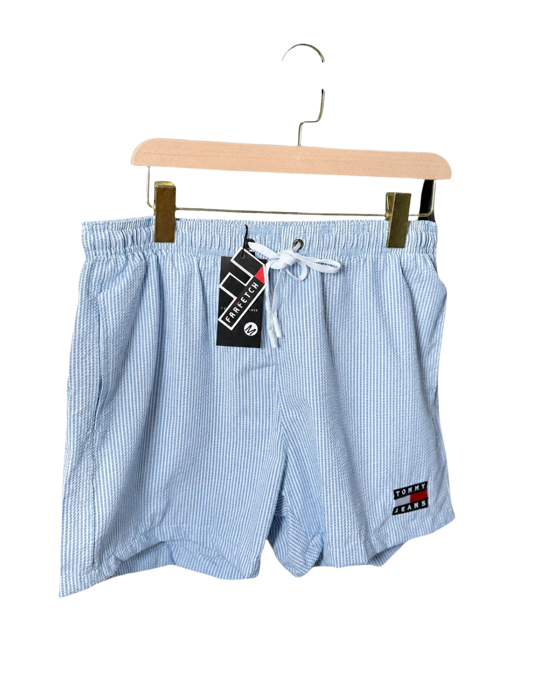 White striped drawstring swim shorts