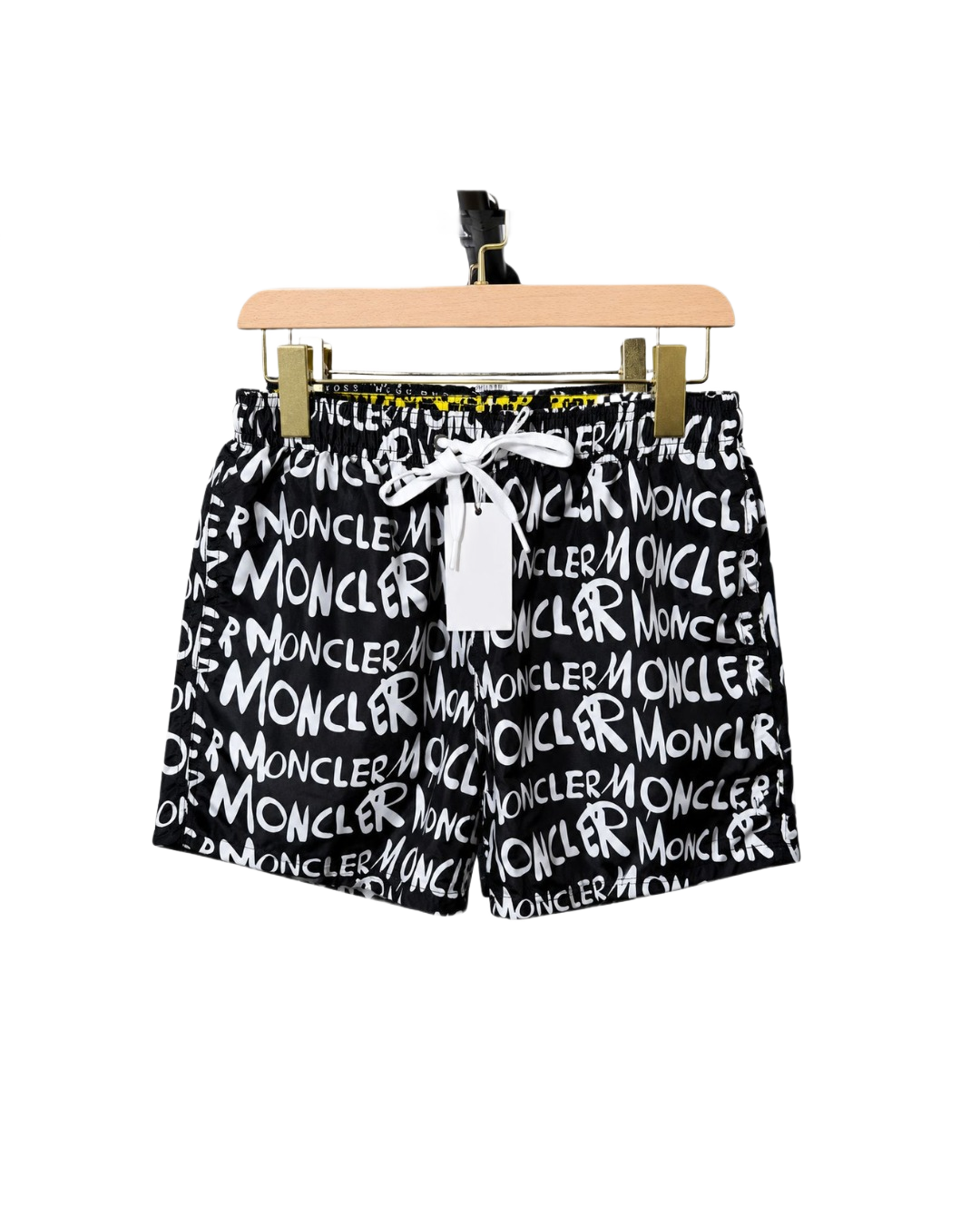 Black bold letter pattern swim shorts