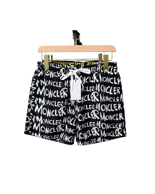 Black bold letter pattern swim shorts
