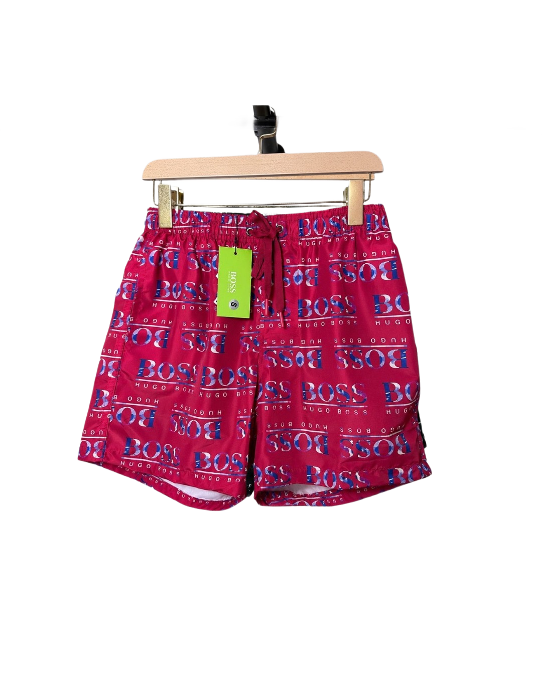 Red monogram pattern swim shorts