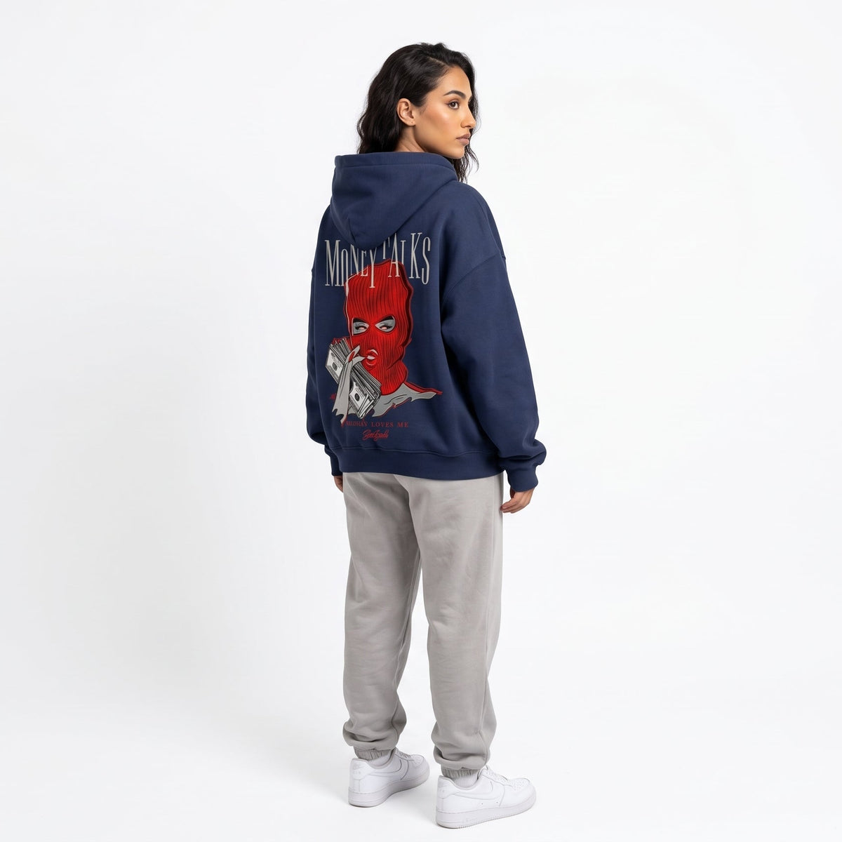 Money Talks Red Mask Graphic Zip Hoodie