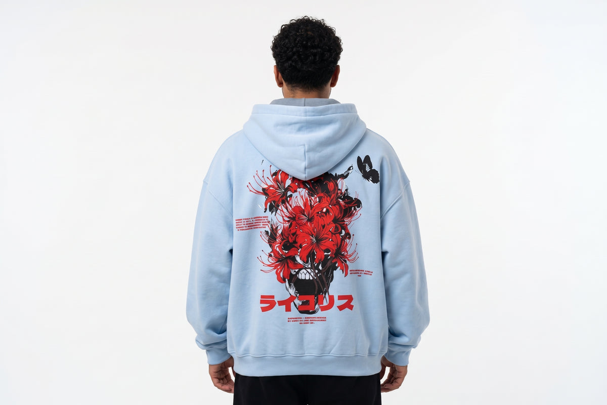Red Flower Skull Graphic Zip Hoodie