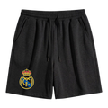 Beige football-inspired graphic drawstring shorts