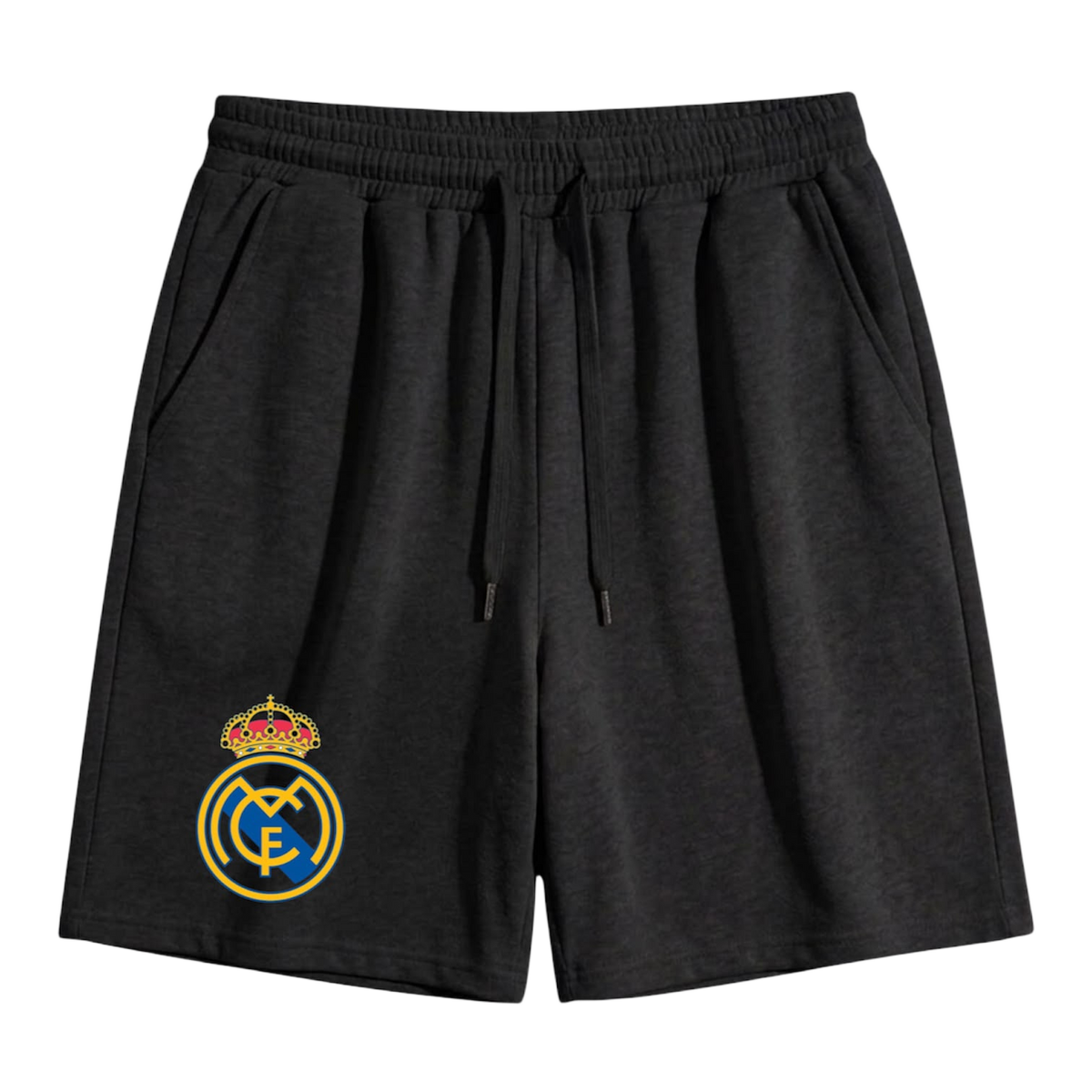 Beige football-inspired graphic drawstring shorts