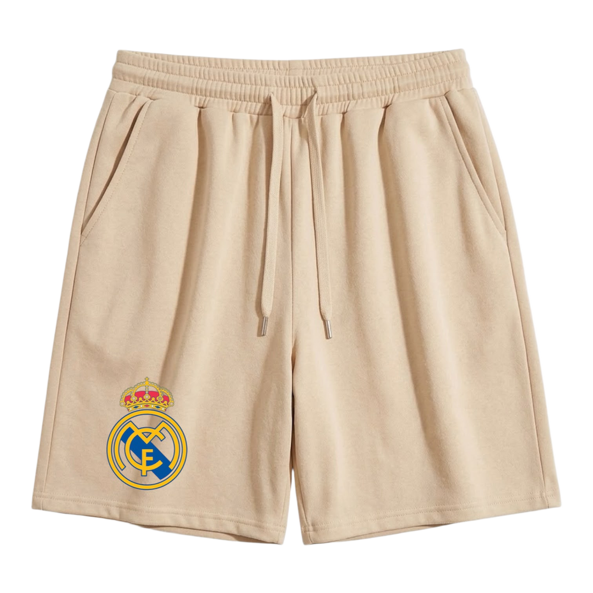 Black football-inspired graphic drawstring shorts