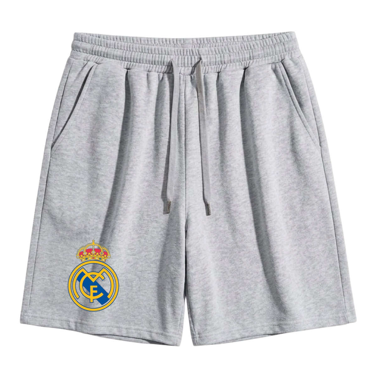 Gray football-inspired graphic drawstring shorts