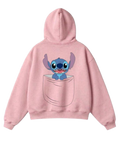 A pink zip-up hoodie shown from both the front and back. The front features a classic hooded silhouette with a front kangaroo pocket.