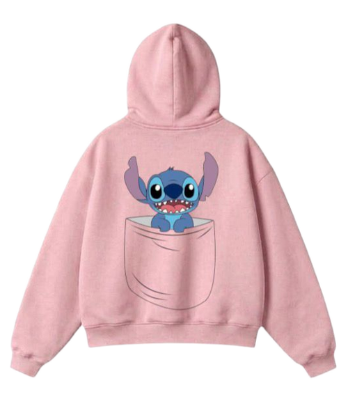 A pink zip-up hoodie shown from both the front and back. The front features a classic hooded silhouette with a front kangaroo pocket.