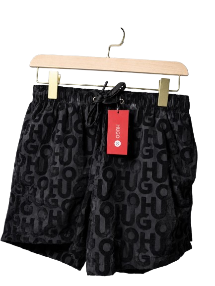 Black tonal letter pattern swim shorts