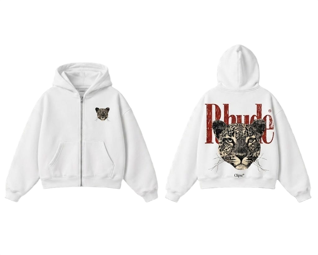 Rhude Leopard Zip-Up Hoodie - White
