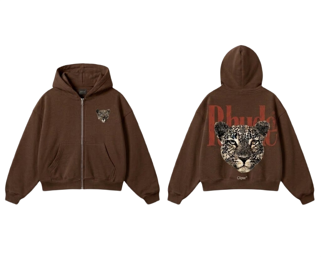 Rhude Leopard Zip-Up Hoodie - Beige