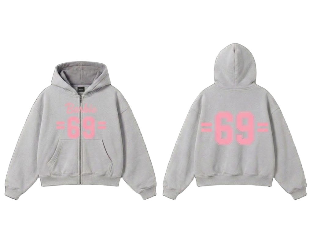Barbie 69 Zip-Up Hoodie - Grey