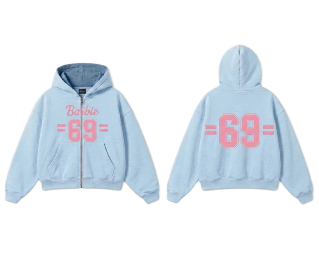 Barbie 69 Zip-Up Hoodie - Light Blue