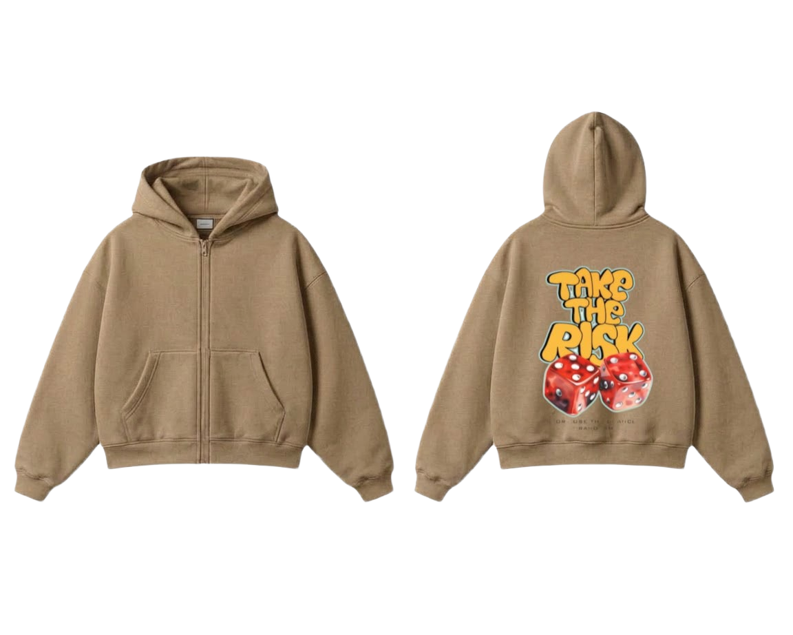 Take The Risk Zip-Up Hoodie - Beige