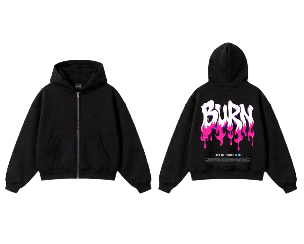 Burn Graphic Zip-Up Hoodie - Baby Blue