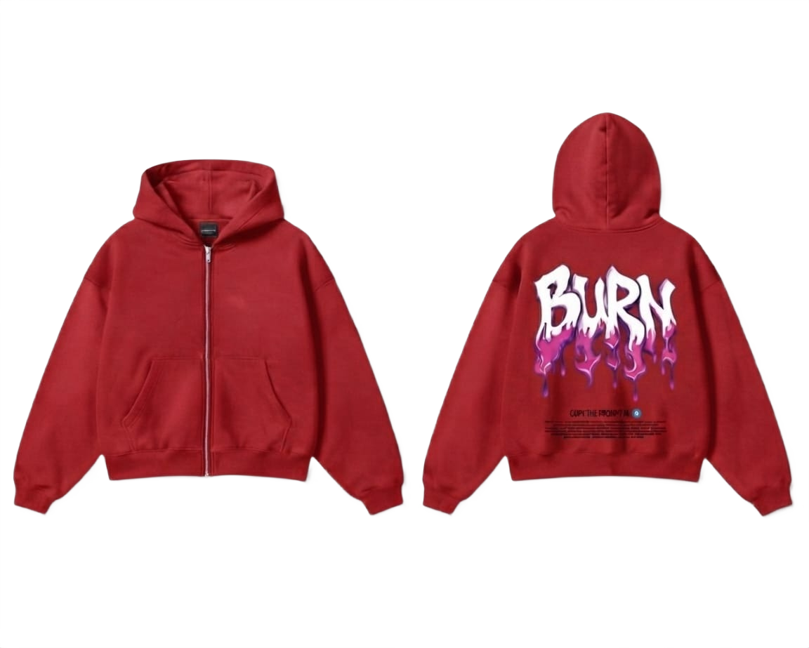 Burn Graphic Zip-Up Hoodie - Pink