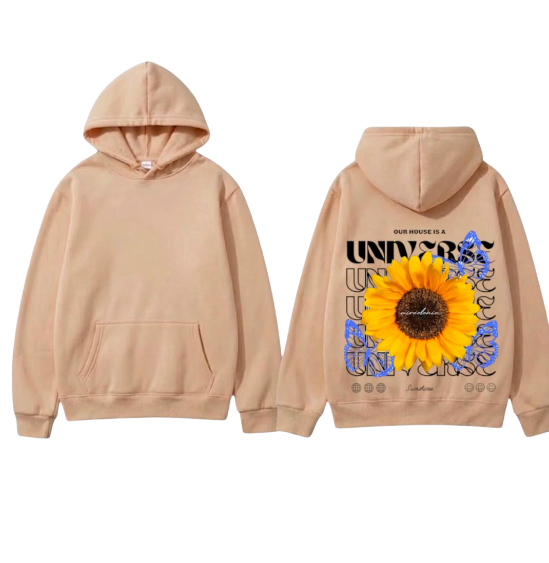 Universe Sunflower Graphic Hoodie - Grey