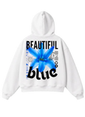 Beautiful Blue Flower Zip-Up Hoodie - White