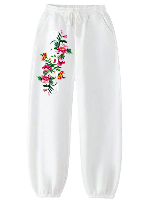Bloom Floral Graphic Joggers - Grey