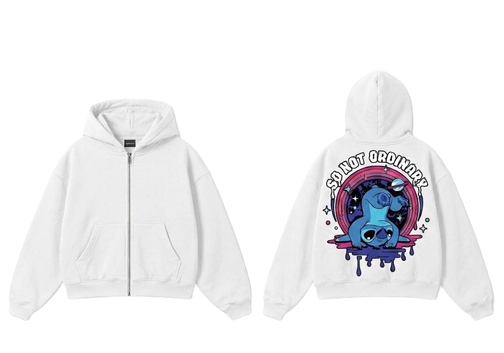 So Not Ordinary Stitch Graphic Zip-Up Hoodie - Navy