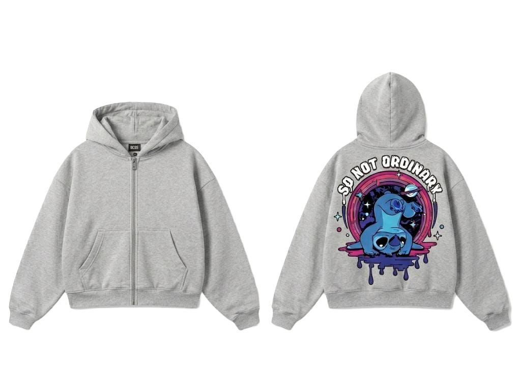 So Not Ordinary Stitch Graphic Zip-Up Hoodie - Royal Blue