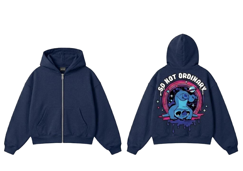 So Not Ordinary Stitch Graphic Zip-Up Hoodie - Grey