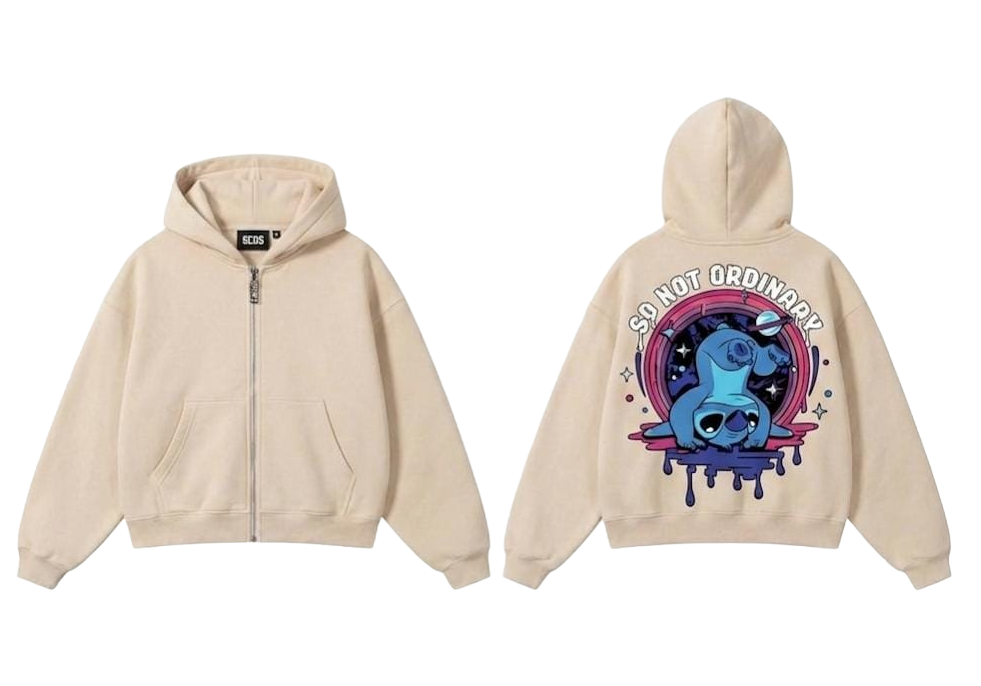 So Not Ordinary Stitch Graphic Zip-Up Hoodie - Light Grey