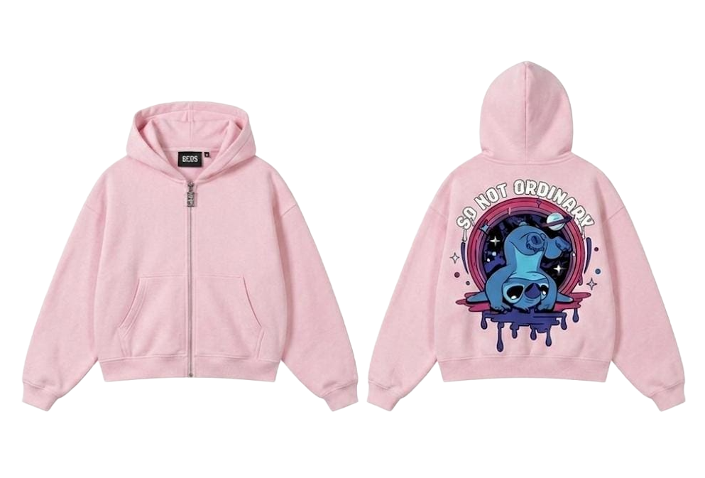 So Not Ordinary Stitch Graphic Zip-Up Hoodie - Black