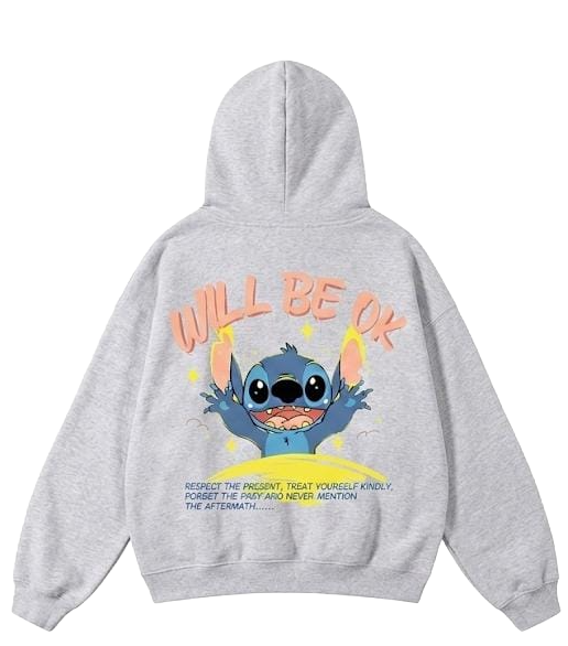 Will Be OK Stitch Graphic Hoodie - Beige