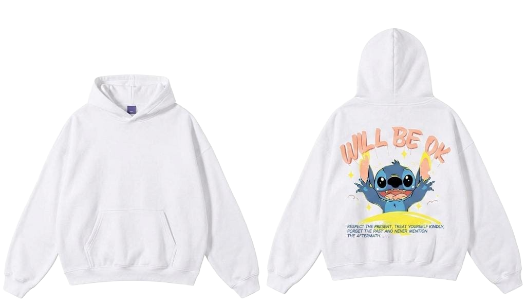 Will Be OK Stitch Graphic Hoodie - Navy