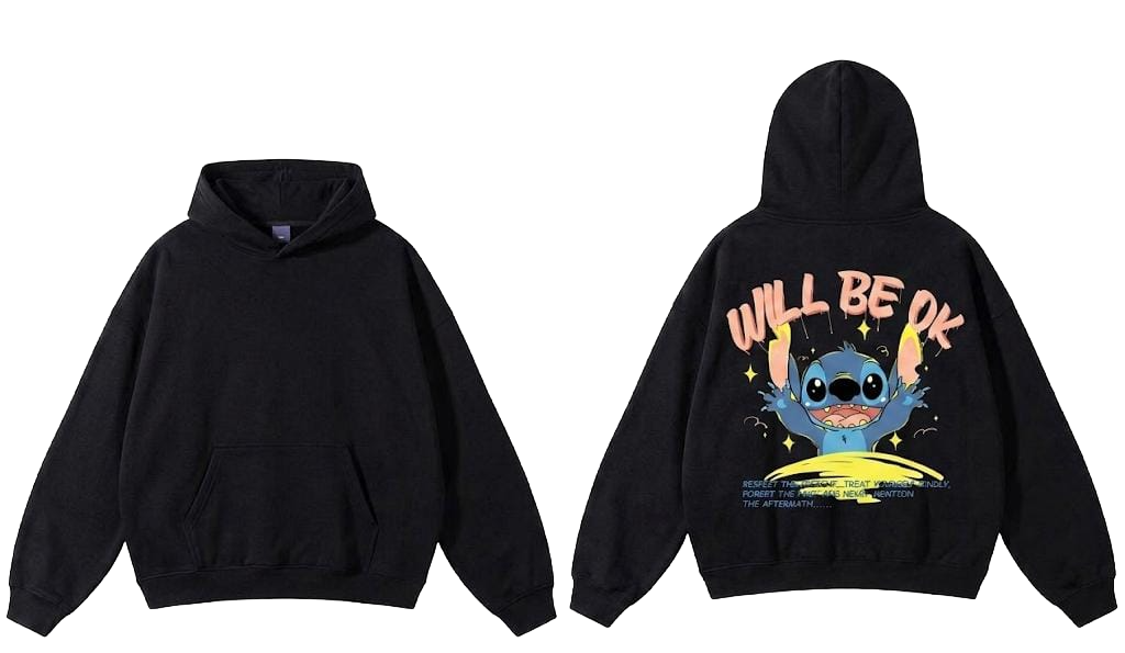 Will Be OK Stitch Graphic Hoodie - Brown