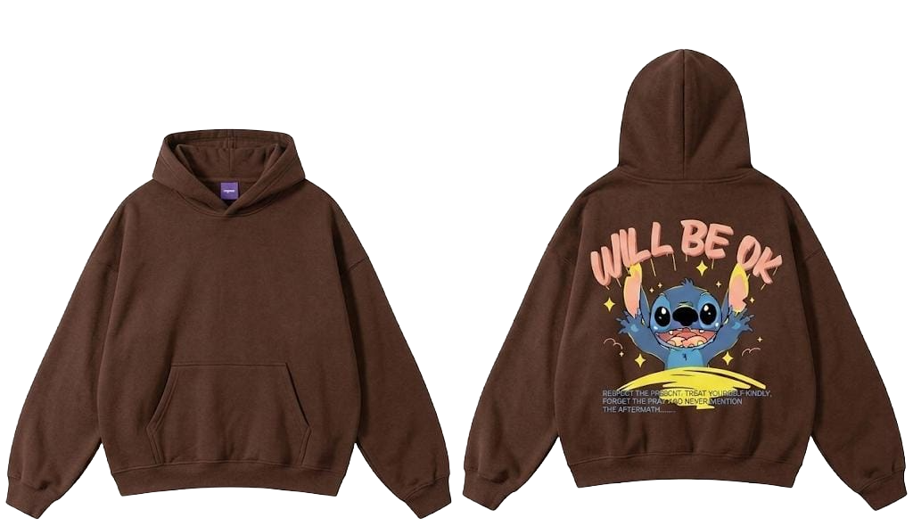 Will Be OK Stitch Graphic Hoodie - Grey