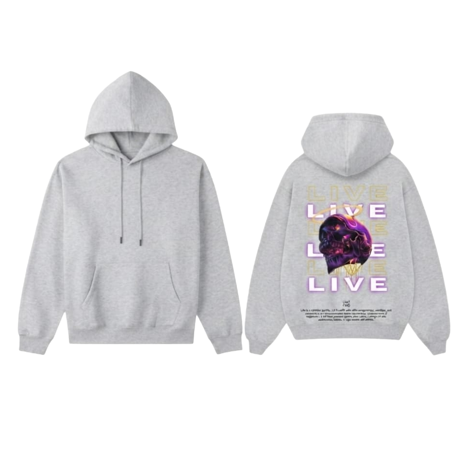 LIVE Skull Graphic Hoodie - Beige