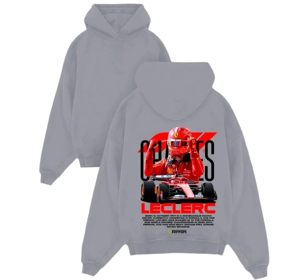 Gray Charles Leclerc Ferrari graphic hoodie