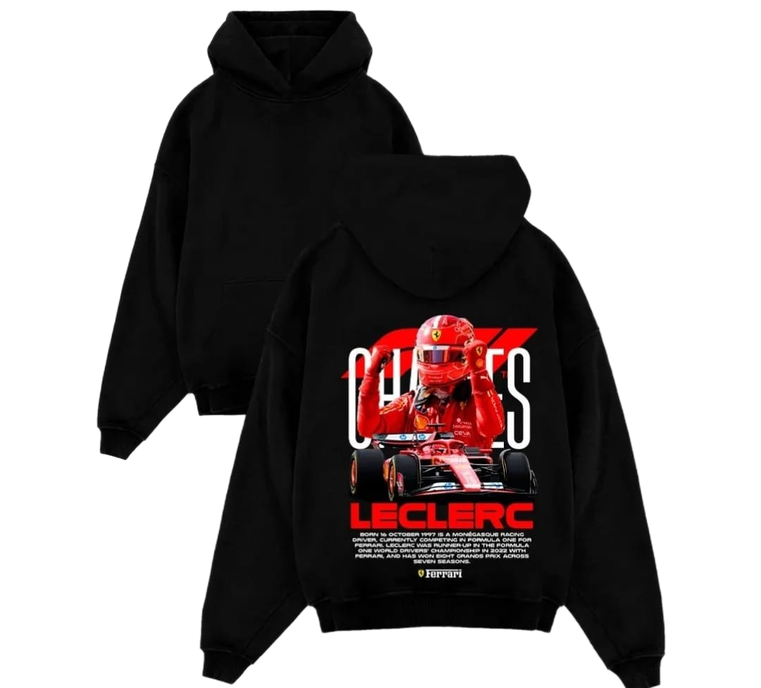 Black Charles Leclerc Ferrari graphic hoodie