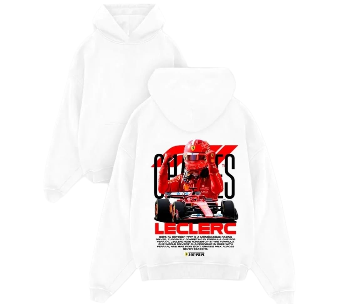 White Charles Leclerc Ferrari graphic hoodie