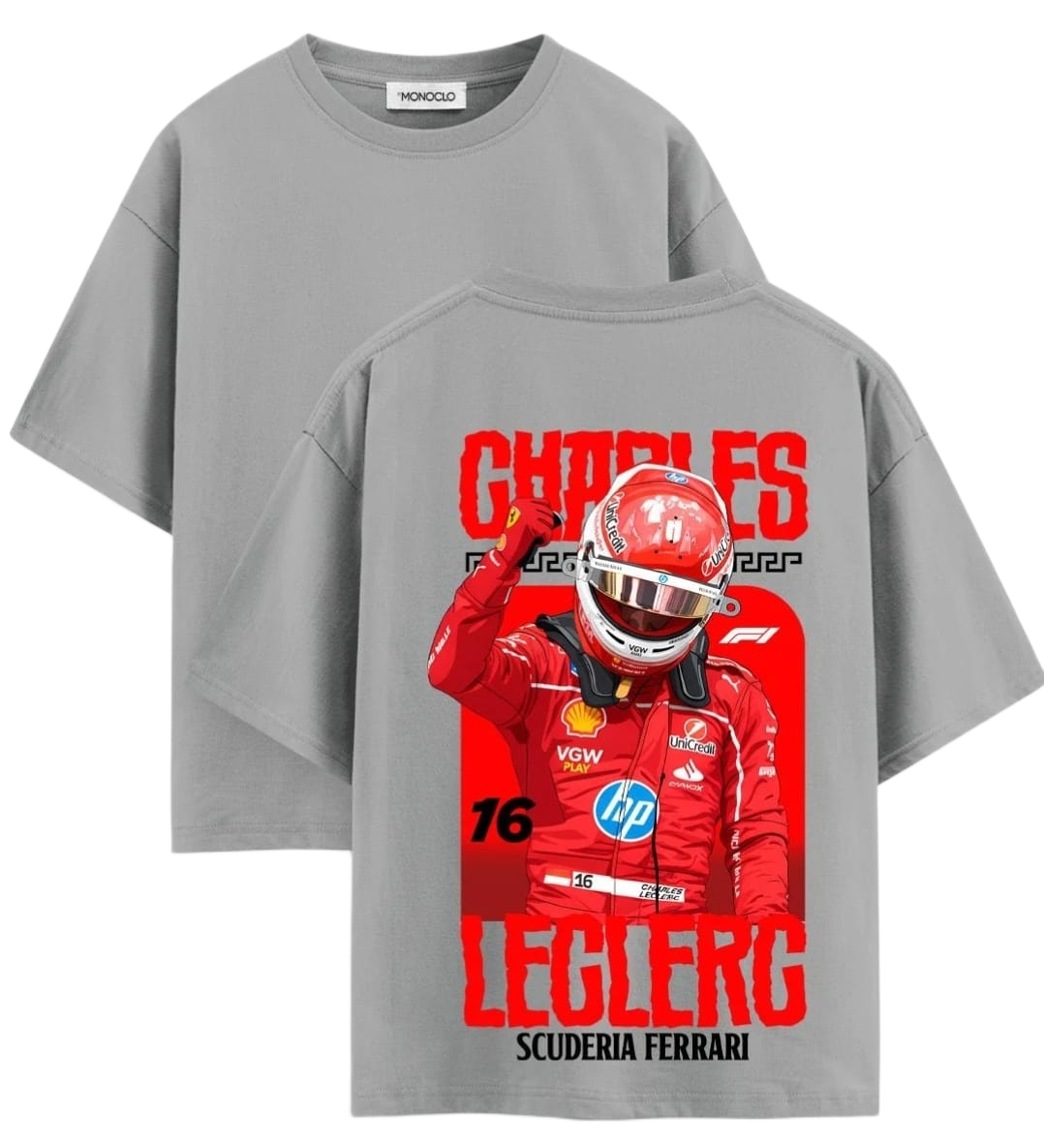 Black Charles Leclerc Scuderia Ferrari graphic T-shirt
