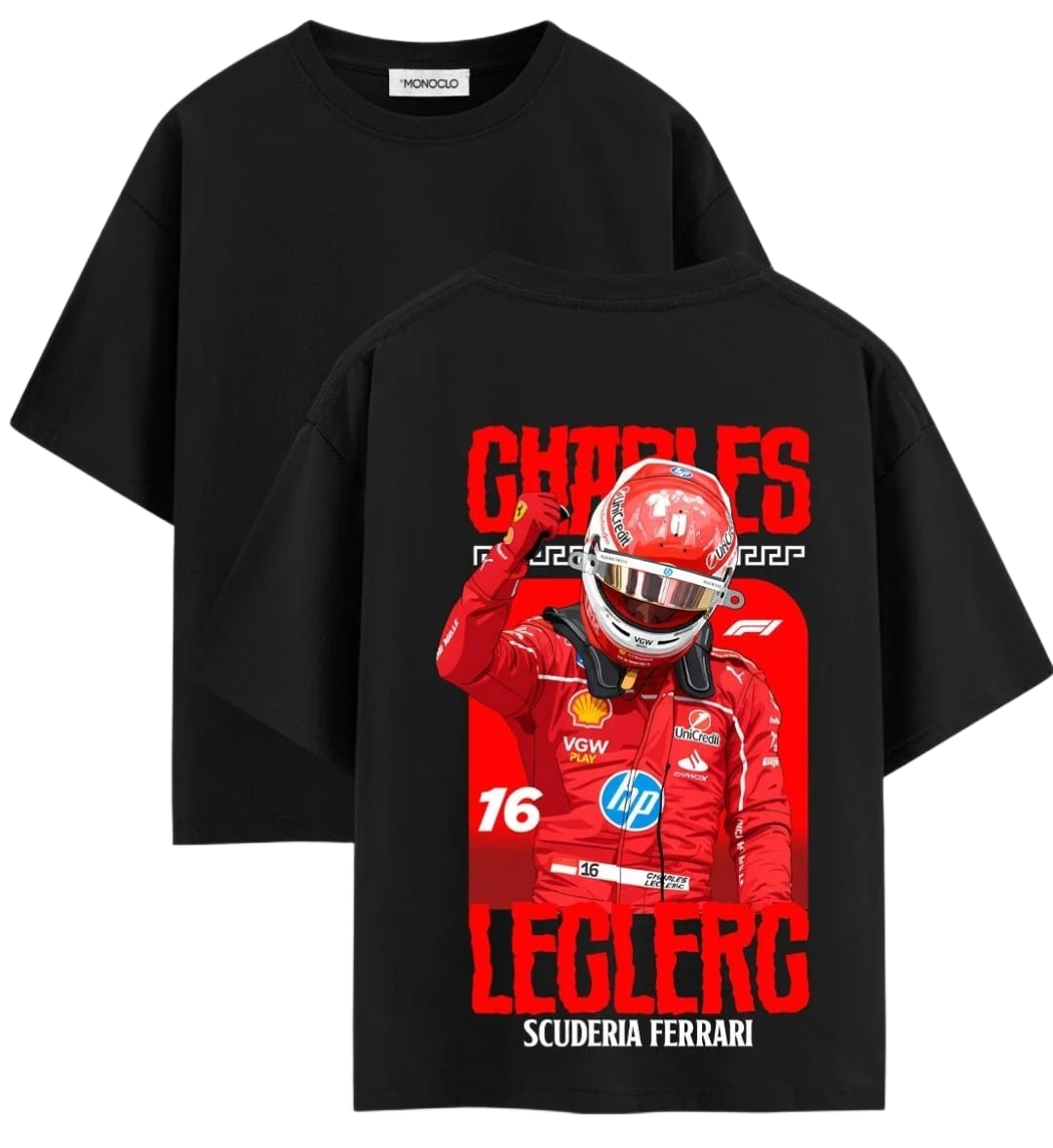 Gray Charles Leclerc Scuderia Ferrari graphic T-shirt