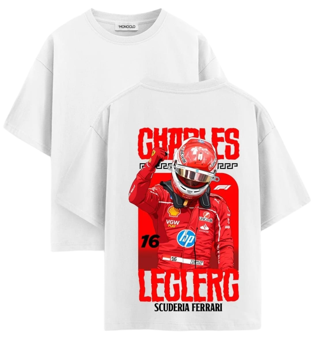 White Charles Leclerc Scuderia Ferrari graphic T-shirt